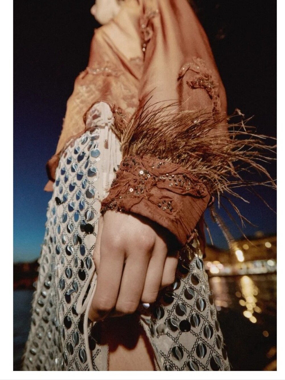 Zara Semi-sheer Floral Beaded Embroidery Feathered Long Sleeve With Front Button - Picture 6 of 11